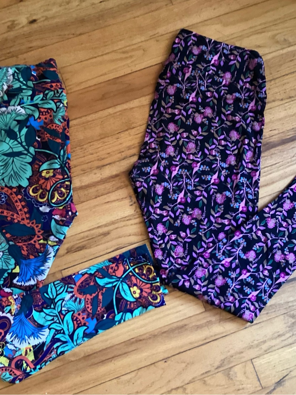 L12 LuLaRoe Black Purple Floral and Multi-Color Leggings Set